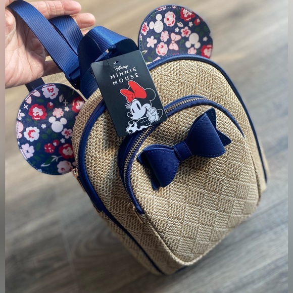 Disney Minnie Mouse mini backpack with two pockets and floral printed ears w/bow - Picture 3 of 14